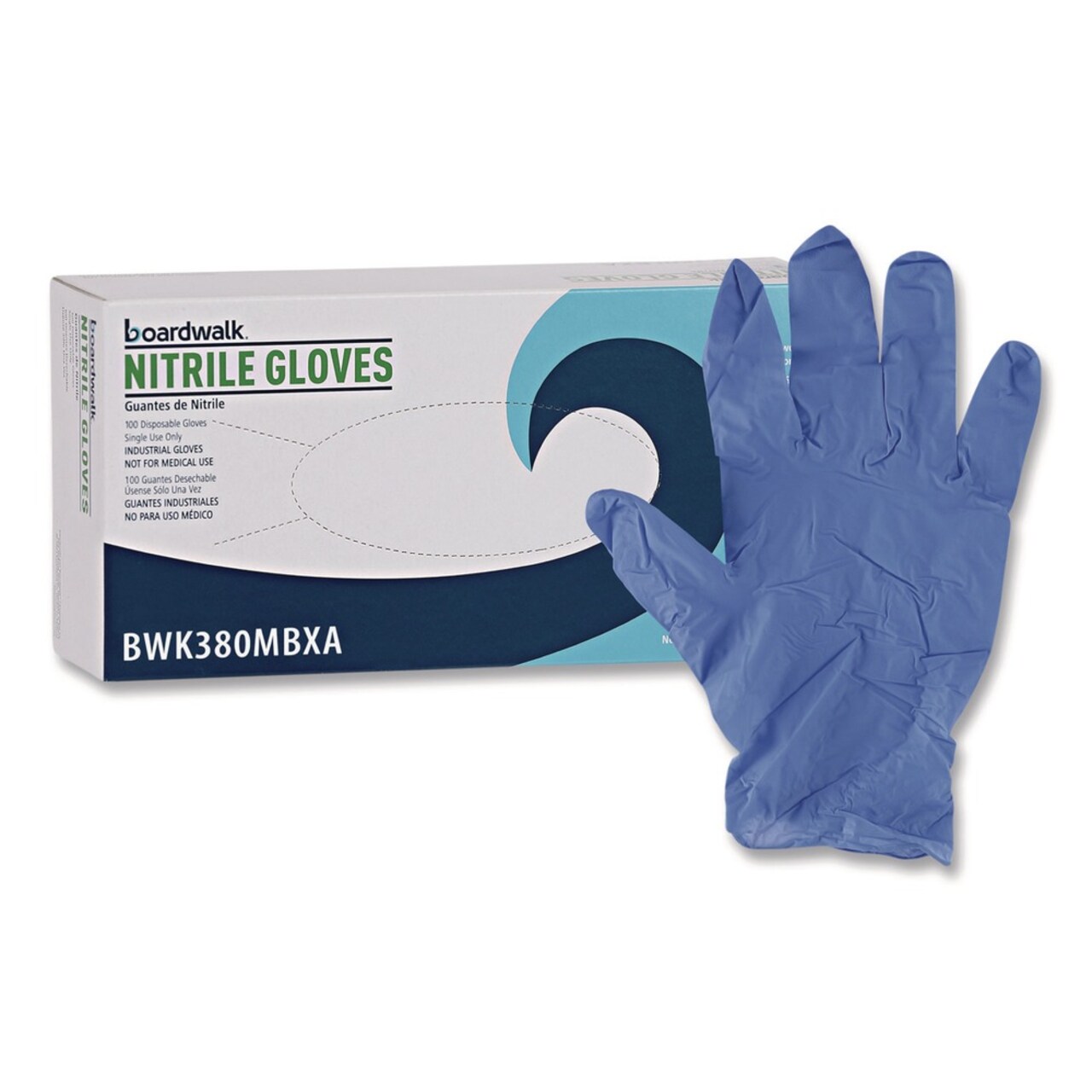 Boardwalk 380 Series 4 mil Thick 9.5 in. Long Powder-Free Disposable General-Purpose Nitrile Gloves - Medium, Blue (100/Box)